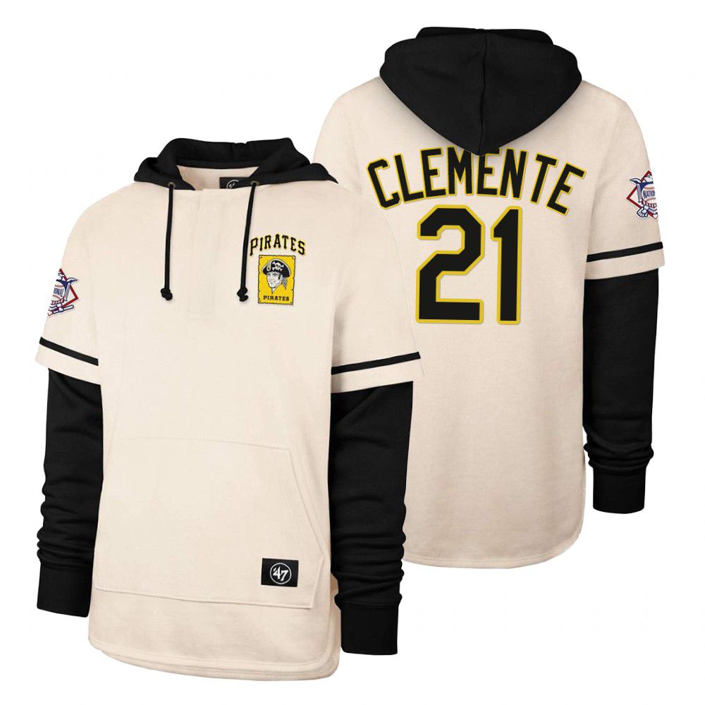 Men Pittsburgh Pirates #21 Clemente Cream 2021 Pullover Hoodie MLB Jersey